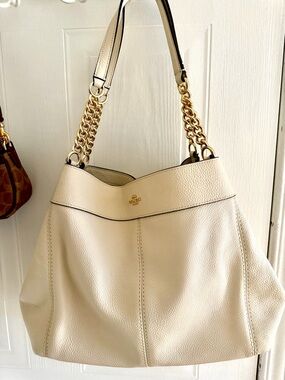Coach Pebbled Leather Shoulder Bag in Chalk with Gold Hardware